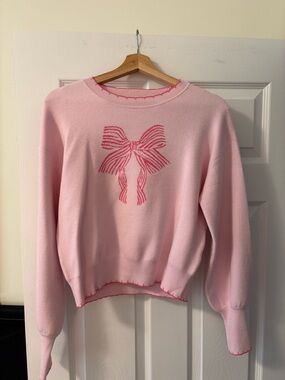 Women's Pink Bow Crewneck Sweater